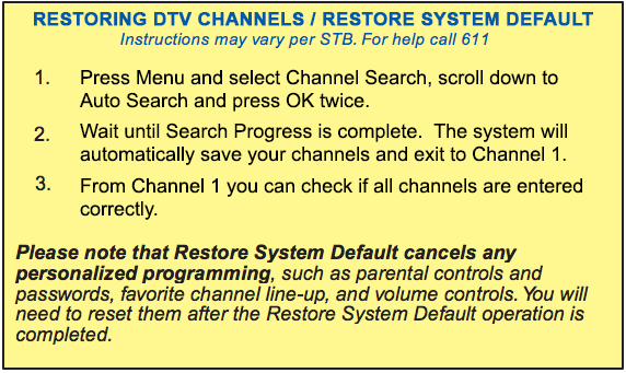 Restore System Default Instructions